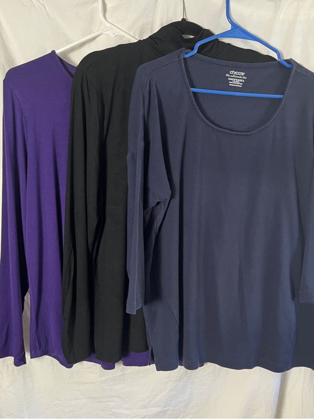 Chico's Long Sleeve Tops in Navy, Black & Purple Size Large